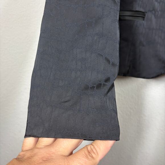 Kay Unger 14 Reptile Print Satin Collar Single Breasted Blazer Jacket Black - Picture 6 of 8